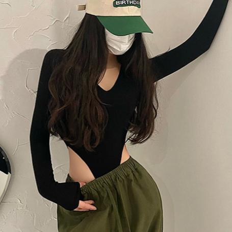 Best Seller PremiumV Neck Long Sleeve Bodysuit Top 2948 (S/M/L) Original