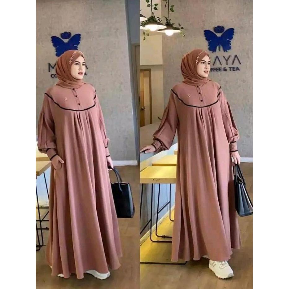 Gamis Denay Terbaru - Pakaian Islami Wanita dengan Kancing Depan dan Tali Pinggang Kain Nyaman