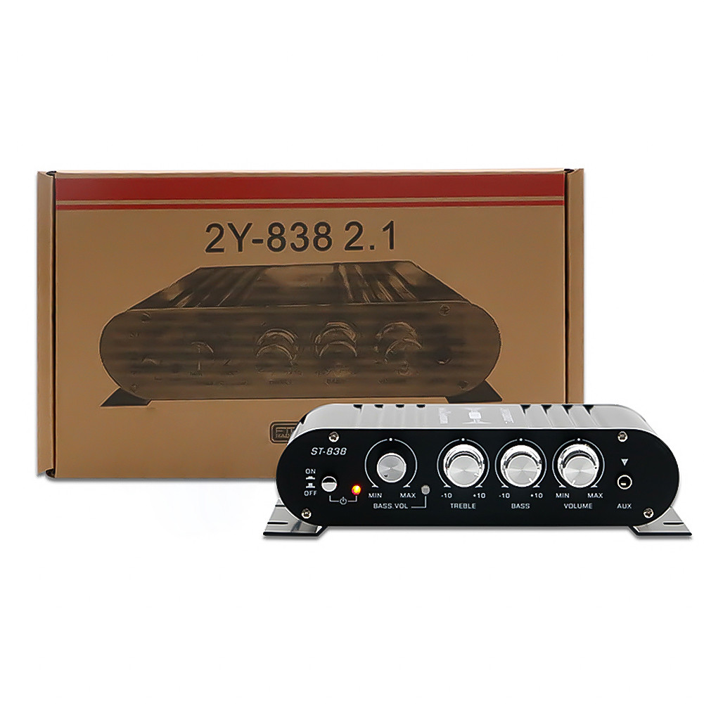 ST-838 HiFi 2.1 Channel Power Amplifier Bass and Treble Adjustment 80W*2 Subwoofer Amplifier Mini