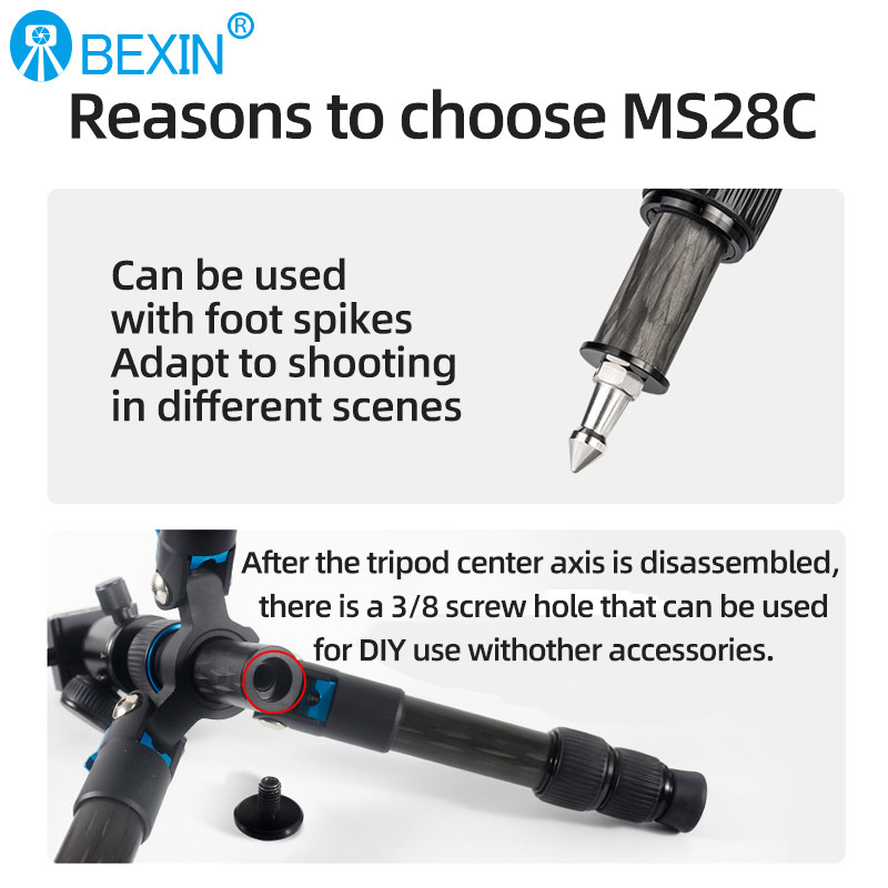 BEXIN Carbon Fiber Mini Tripod Extendable Feet Lightweight Compact Desktop Tripod for DSLR Camera