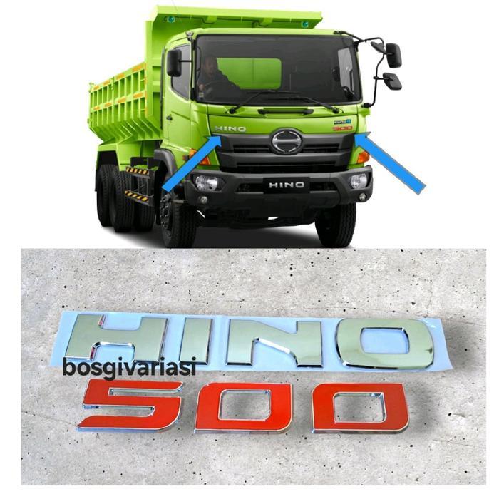 Emblem hino 500 timbul chrome / emblem tulisan hino 500 sudah ada prekatnya / emblem logo hino 500