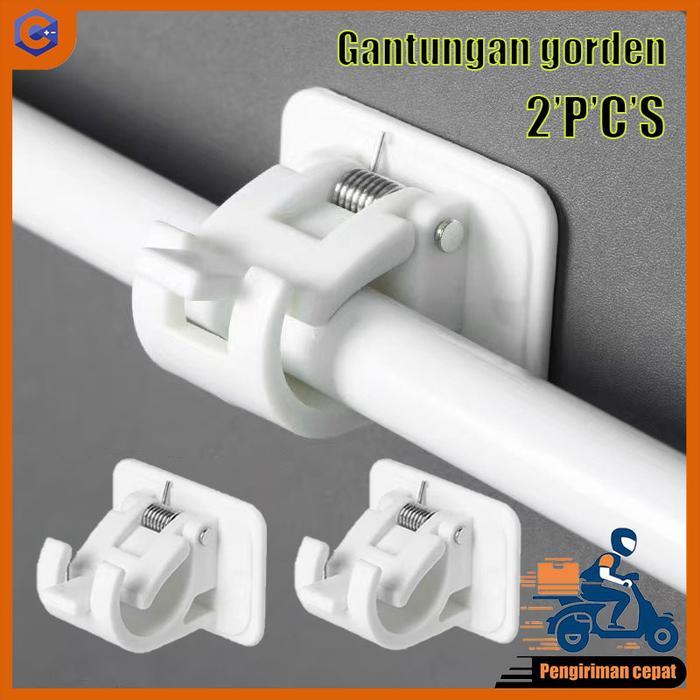 Klip Kait Braket Gorden Fleksibel Teleskopik untuk Dapur & Kamar Mandi 2 Pcs Gantungan Gorden