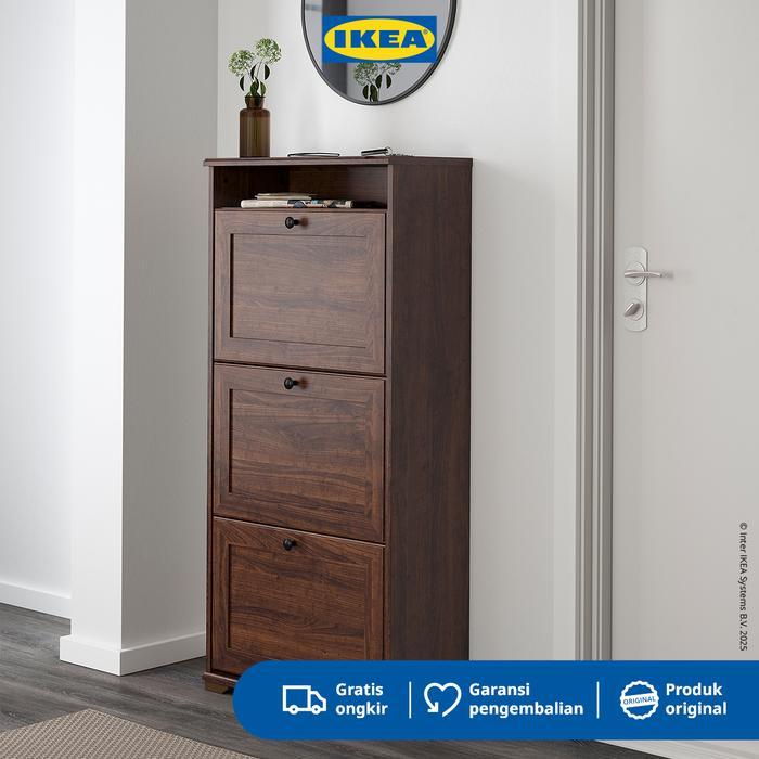 IKEA BRUSALI Kabinet Sepatu dengan 3 Kompartemen Cokelat 61x30x130cm Furniture