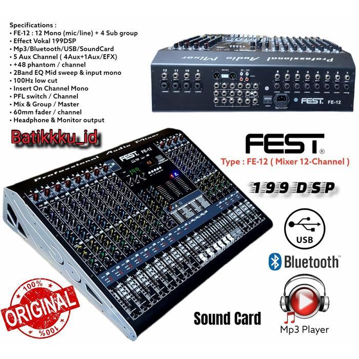 Mixer Fest FE 12 FE12 12CH ORIGINAL EFFECT VOCAL ALESIS 199DSP EDIT A EDIT B BLUETOOTH USB SOUNDCARD