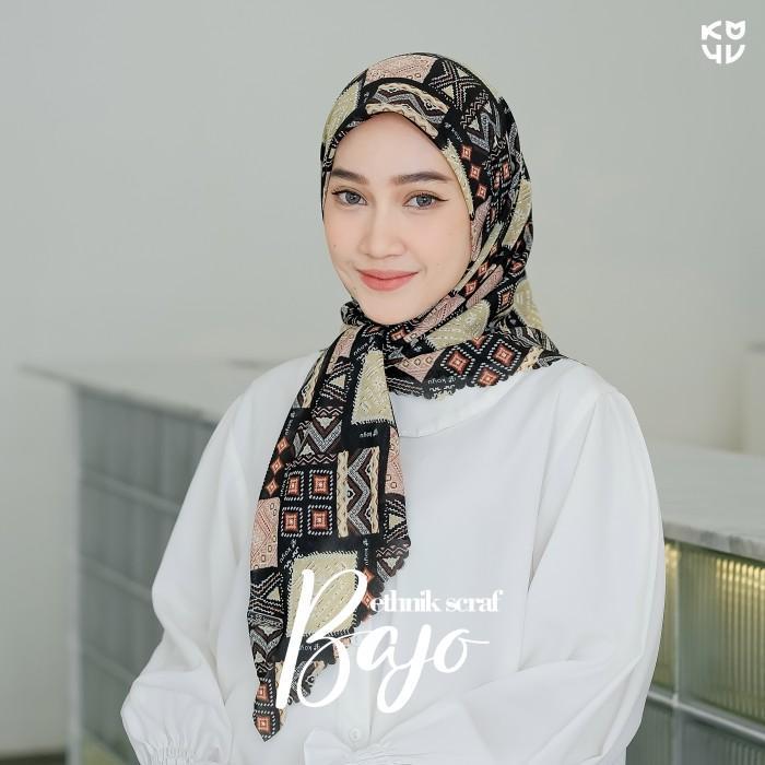 Koyu Hijab Segiempat Viney Jepang Scraft Ethnik Bajo