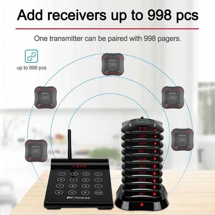 WIRELESS BEL CALLING SYSTEM RESTAURANT RUMAH MAKAN CAFE MESIN ANTRIAN 10 PAGER