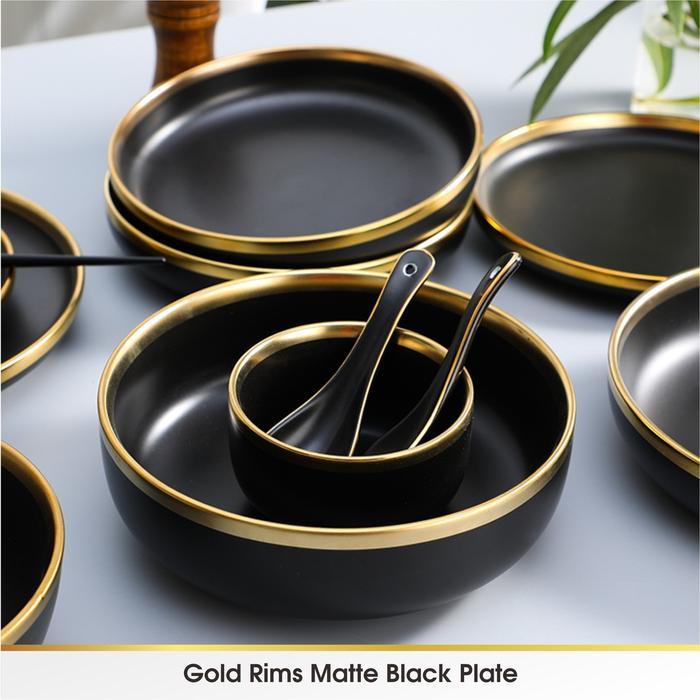 PIRING KERAMIK SET DINNER PAKET PIRING MANGKOK MAKAN PINGGIRAN EMAS