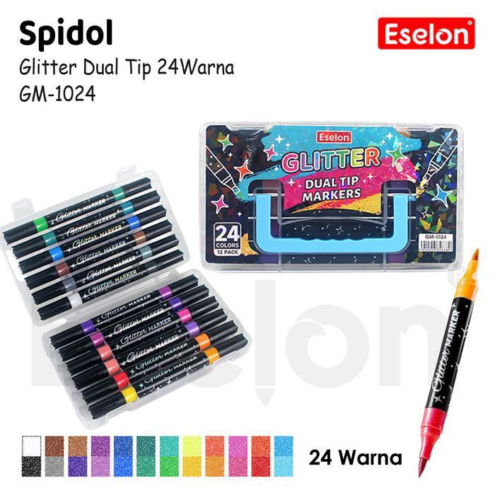 SpidoL Glitter Double Tip Set / Spidol Warna Glitter Dual Tip Watercolor