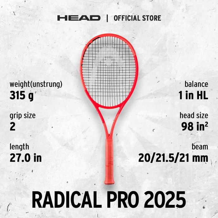 HEAD Tennis Racket Radical Series 2025 - Raket Tennis Tanpa Senar FREE Cover Bag