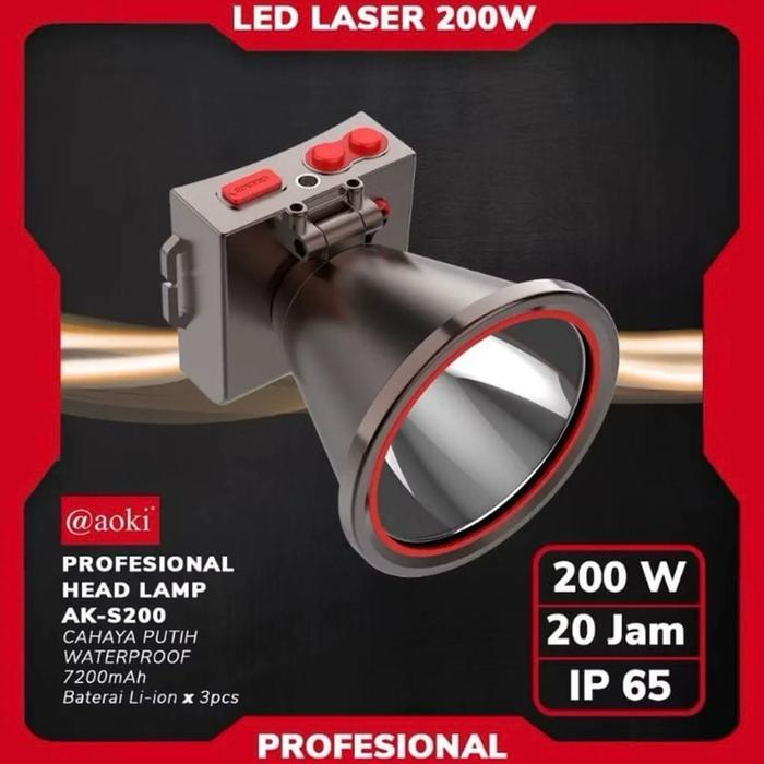 SENTER KEPALA JUMBO SUPER TERANG 200WATT AOKI Senter Kepala Body Aluminum Premium Professional 200W