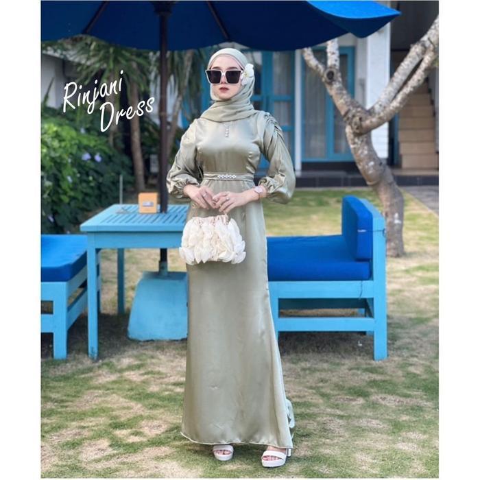 DRESS RINJANI GAMIS SATIN SILK PREMIUM FREE BELT PAYET DRESS POLOS MEWAH SIMPLE TERBARU PAKAIAN