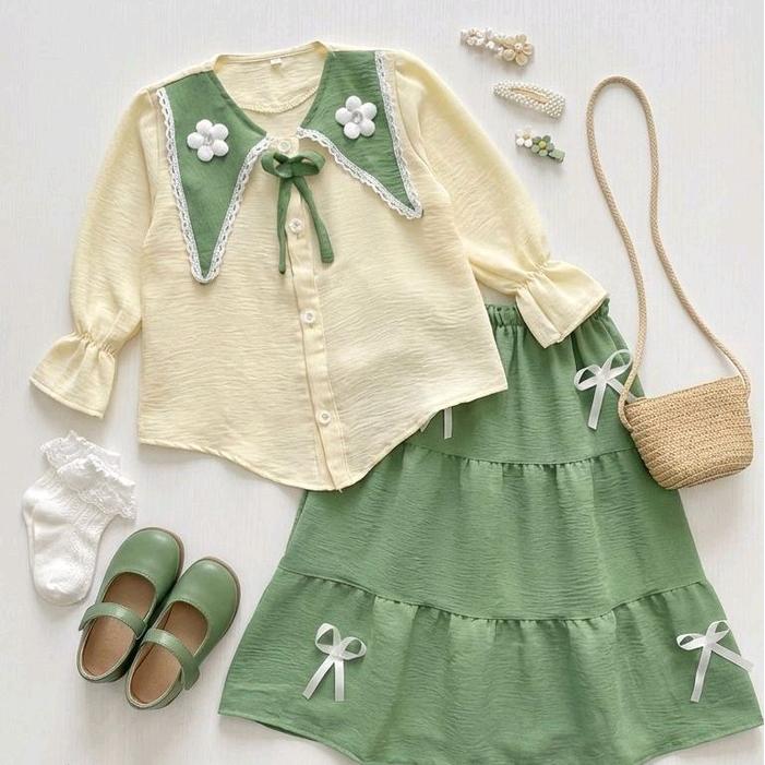 PREMIUM NEWW SET ROK ANAK 2-12 TAHUN CANTIKA SET ROK BAHANN CRINKLE Fashion kekinian