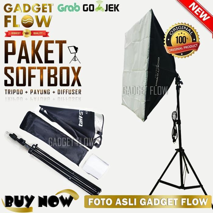 PAKET Softbox Payung Diffuser Fotografi Lighting Tripod Non Bohlam