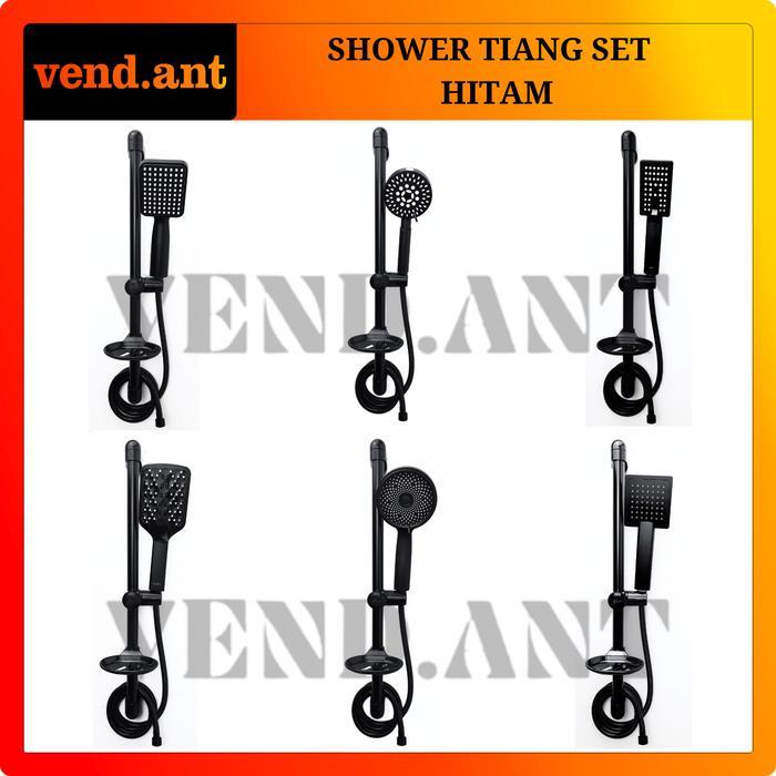 Toto - Paket Shower Tiang Hitam Hand Shower Set Kamar Mandi Komplit Keran Cabang Minimalis Hitam