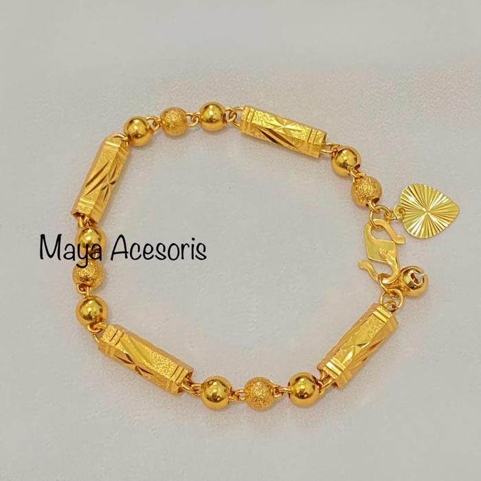 Gelang Bambu Tabung Padat Titanium Lapis Emas Asli Anti Luntur