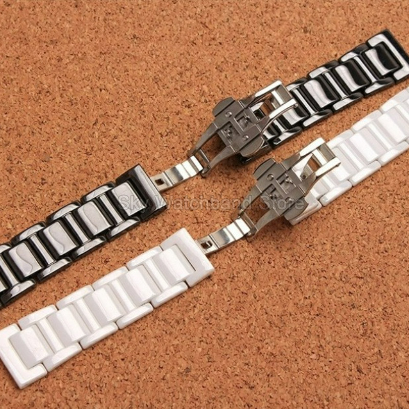 Elegant Ceramic Watch Bracelet Accessories for Geya FOSSIL Omega Huawei Watch Strap 14 16 18mm Black