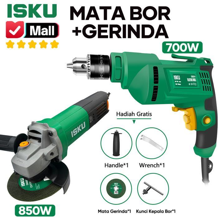 Krisbow Modern - Isku Mesin Bor Electric Drill Bolak Set 700W 220V Dan Mesin Gerinda Tangan 850W