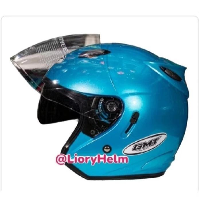 "New" GMT Helm Half Face Double Visor GMT Black Doff Original Helm Motor SNI Kaca Dalam & Luar
