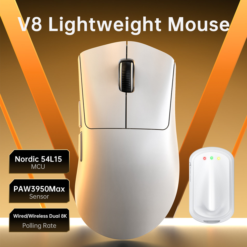 Attack Shark V8 Wireless Mouse & Shark 8K Receiver,PAW3950Max Sensor,0.168ms Key Delay and Golden