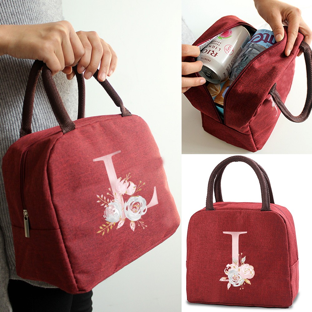 New Pink Flower Lunch Bags Cooler Bags School Picnic Zipper Thermal Bag for Women Bag Lunch Box