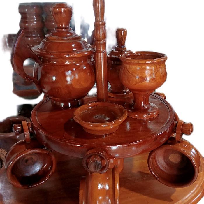 TEKO GANTUNG (6CANGKIR+1TEKO BESAR+1LEPEK+1GUCI+1GELAS+TATAKAN) KAYU JATI SET