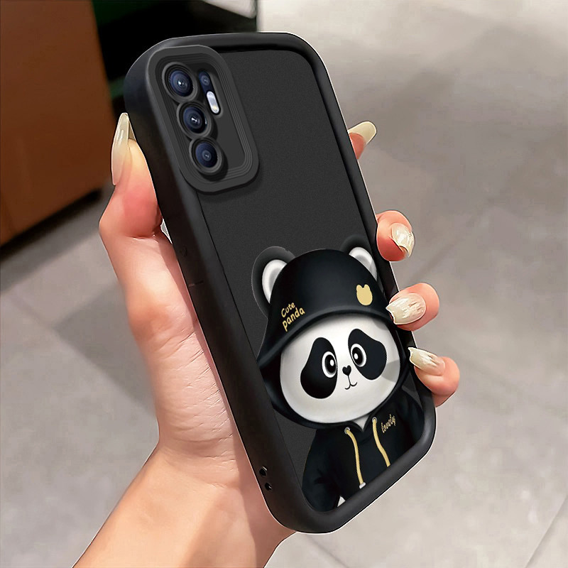 Casing Hp untuk OPPO Reno 6 4G Reno 6 5G Case Softcase Kesing Beruang hitam dan putih Cesing Half Pa