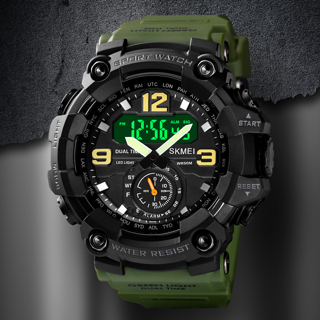 Skmei 1637 Dual Movement 3 Time Sport Wristwatch Mens Waterproof Electronic Watches Montre Homme