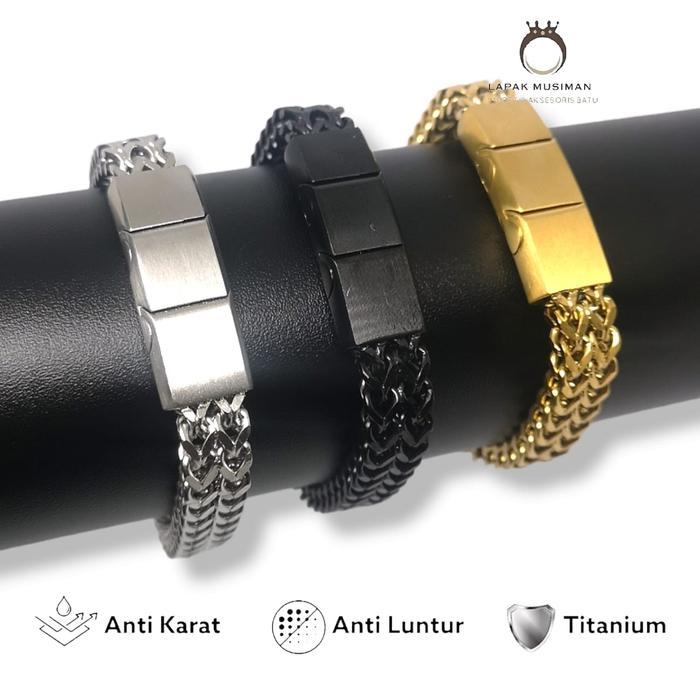 SALE Gelang Pria Titanium Anti Karat Model Keren 2 Kuning Putih Hitam TERMURAH