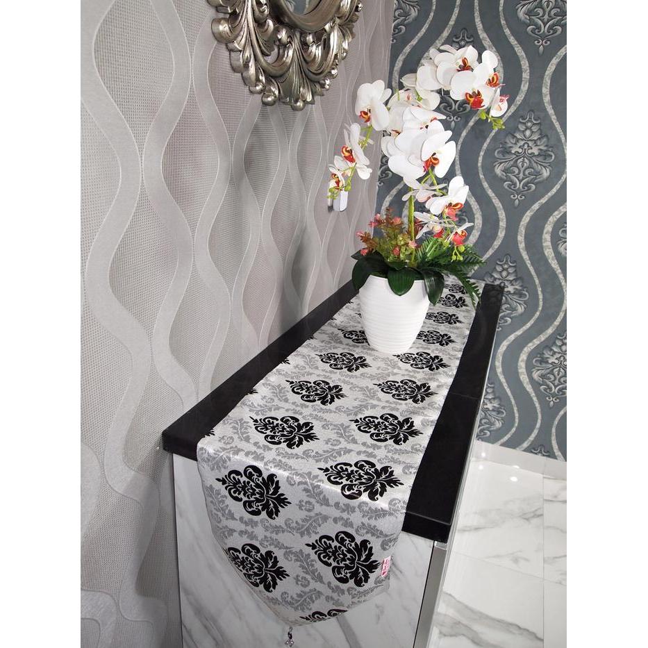 TAPLAK MEJA MAKAN PANJANG MINIMALIS MODERN /TAPLAK RUNNER KLASIKSILVER