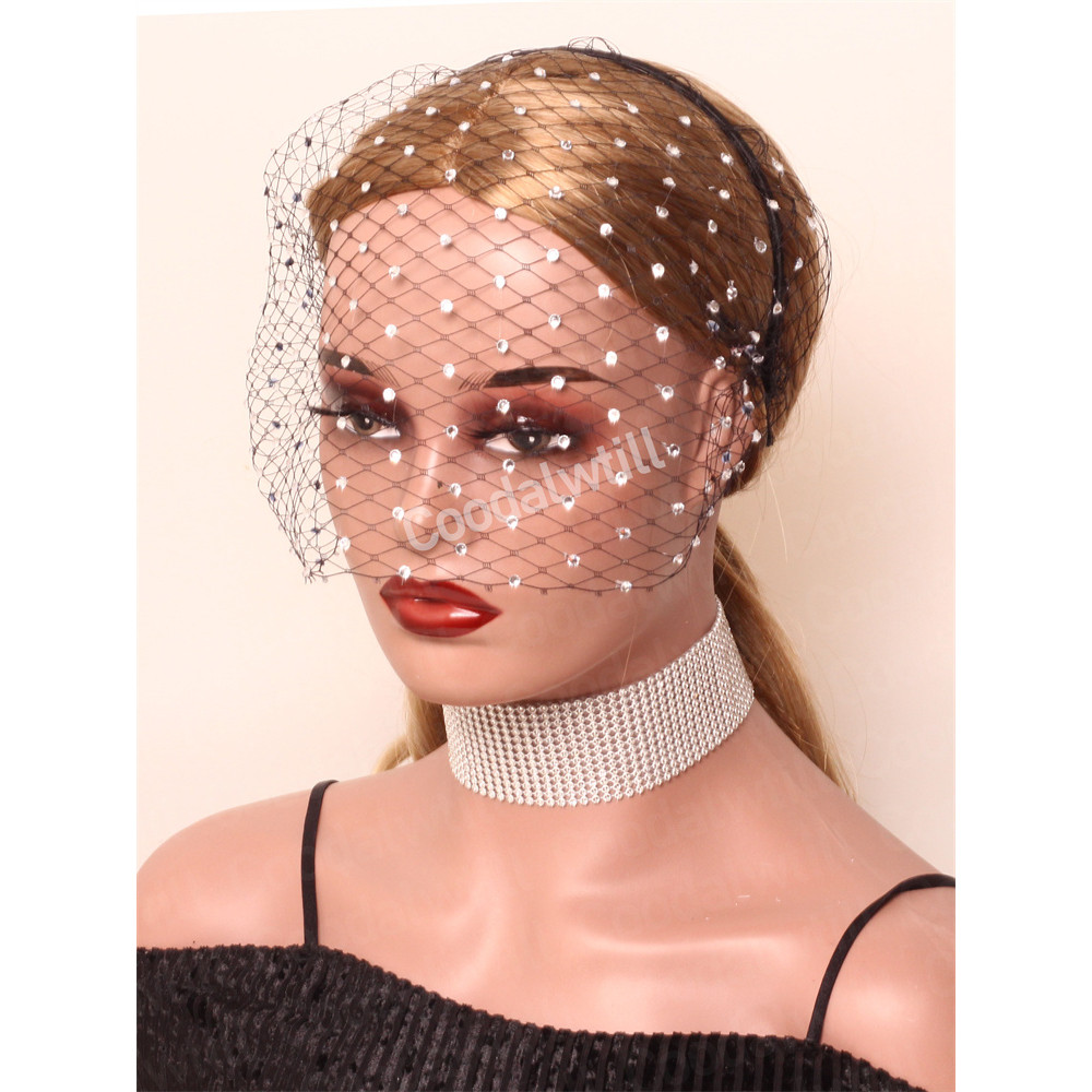 Bridal Wedding Birdcage Veil Headwear Veil White Headband For Women Fascinators Black Face Net Mask