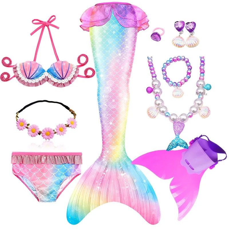 Fantasy Mermaid Tails Swimming Party Cosplay Costumes Halloween Little Mermaid Girls Swimsuit Bikini