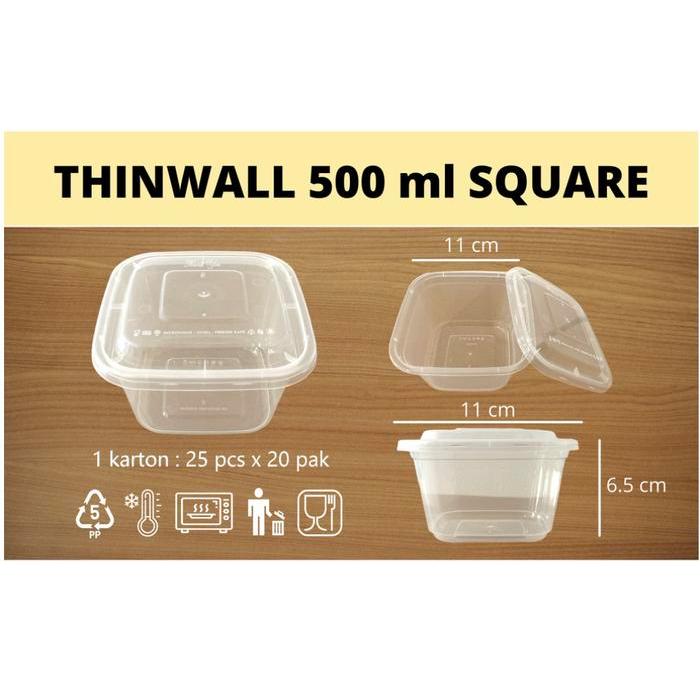 Thinwall 500 Ml Square / Kotak Makan Plastik 500 Ml Persegi / Food Container 500 Ml