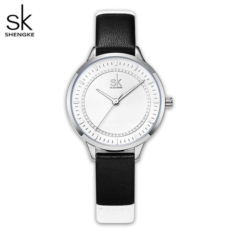 Shengke Splicing Strap Band Women Watch Classical Leather Wristwatch for Women Reloj Mujer Simple Fa
