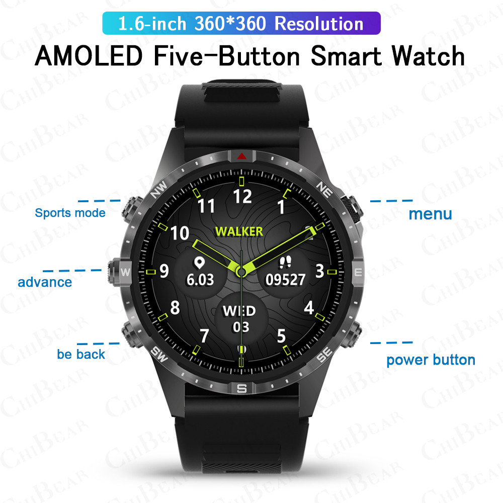 New GPS Sport Smart Watch 1.6 Inch Five Buttons Men Nusiness Watch IP68 Waterproof Blood Sugar Man S