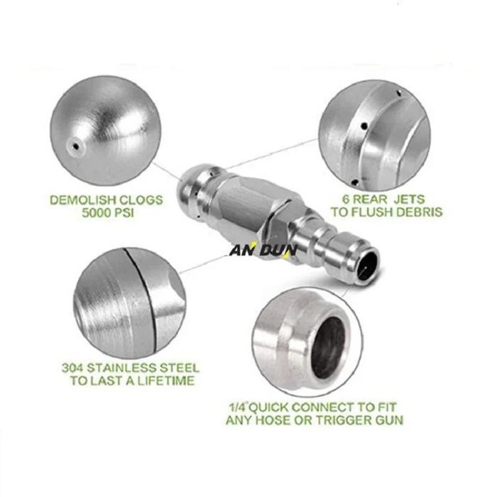 Terbaru Nozzle Pembersih Pipa Saluran Jet Nozzle Pembersih Pipa Tekanan Tinggi Stainless Steel 1/4