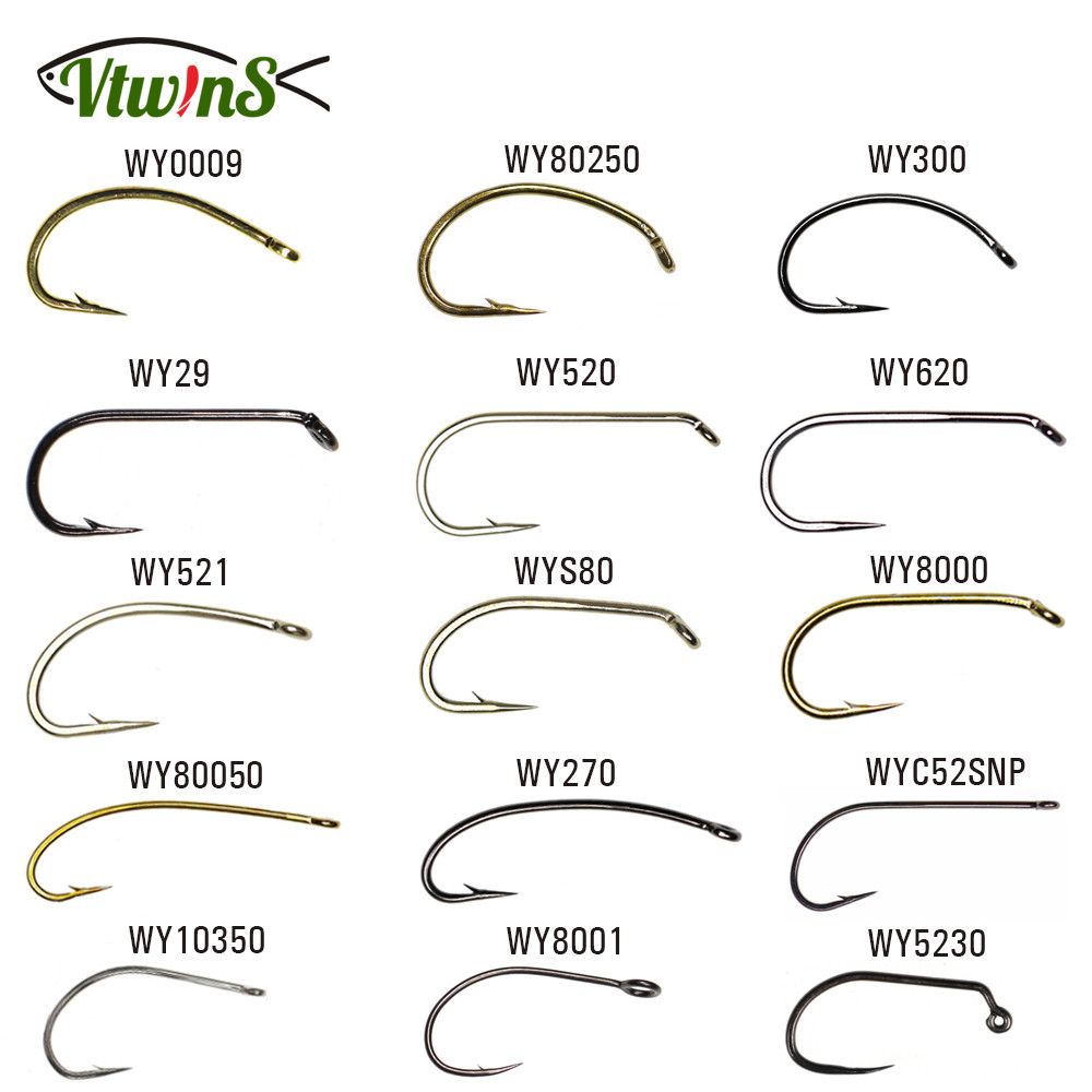Vtwins 50 Classic Barb Barbless Fishing Fly Hook Dry Fly Wet Fly Jig Nymph Shrimps Nymph Caddis