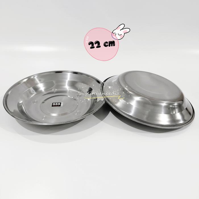 Piring Stainless Steel 555 Import India Lebih Tebal 22 cm Piring Makan