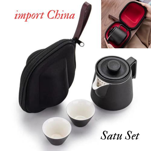Teaset Cina Keramik Hitam Teko Full Set Cangkir Hitam Teh Set Cina