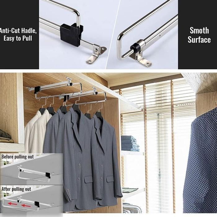 maniz Gantungan Panci Rel Tarik Dorong/Gantungan Baju Tarik Rel/Gantungan Baju Sleding Tarik Dorong