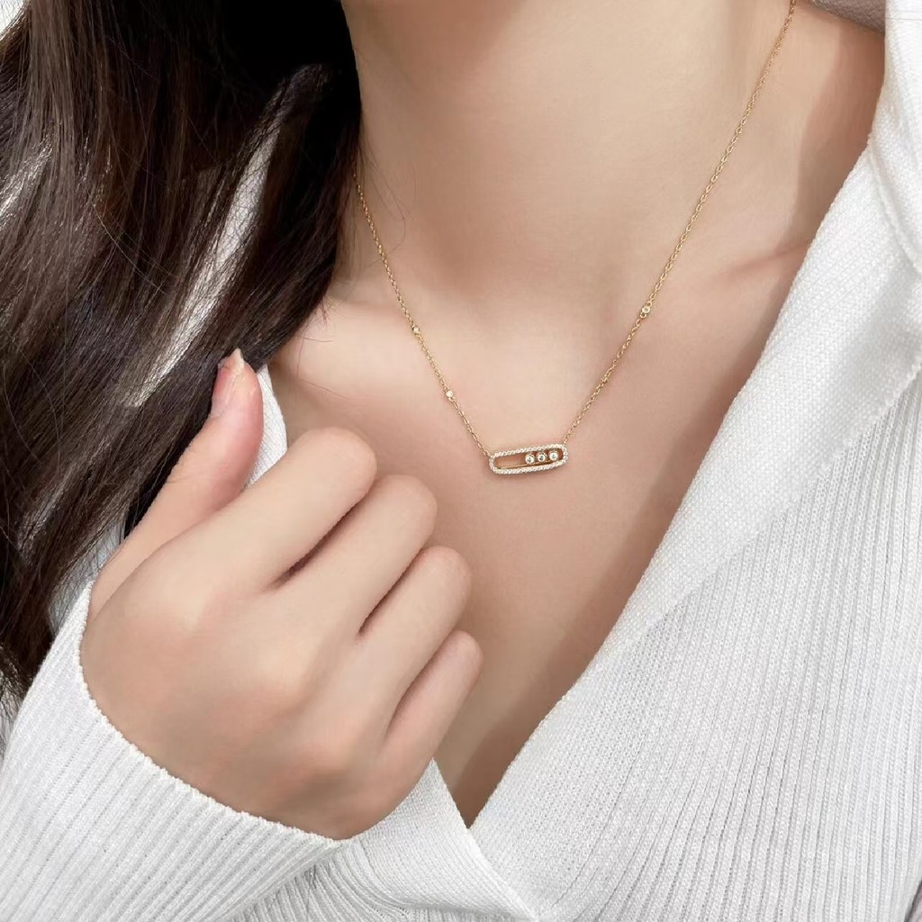 French Classic S925 Sterling Silver Mobile Three Diamonds Ladies' Necklace Luxurious Moissanite