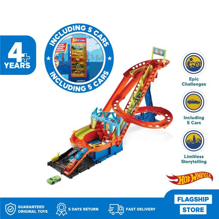 HOT WHEELS CITY ROLLER COASTER RALLY PLAYSET - MAINAN TREK MOBIL BALAP