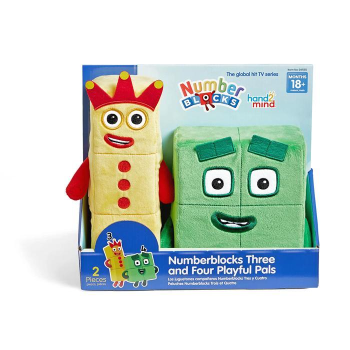 Hand2Mind Numberblocks Three and Four Playful Pals Soft Cuddly Toy Duo, Boneka Numberblocks Tiga dan