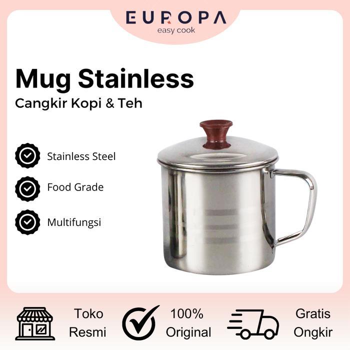Gelas Stainless / Mug Stainless + Tutup / Gelas Tutup Stainless 9cm 11cm 12cm EUROPA