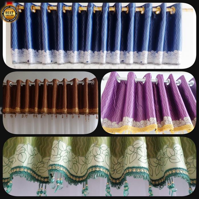 Gorden Poni Rumbai Atas Pintu Jendela Mewah Blackout Import Printing Coklat Hijau Ungu Tinggi 40CM