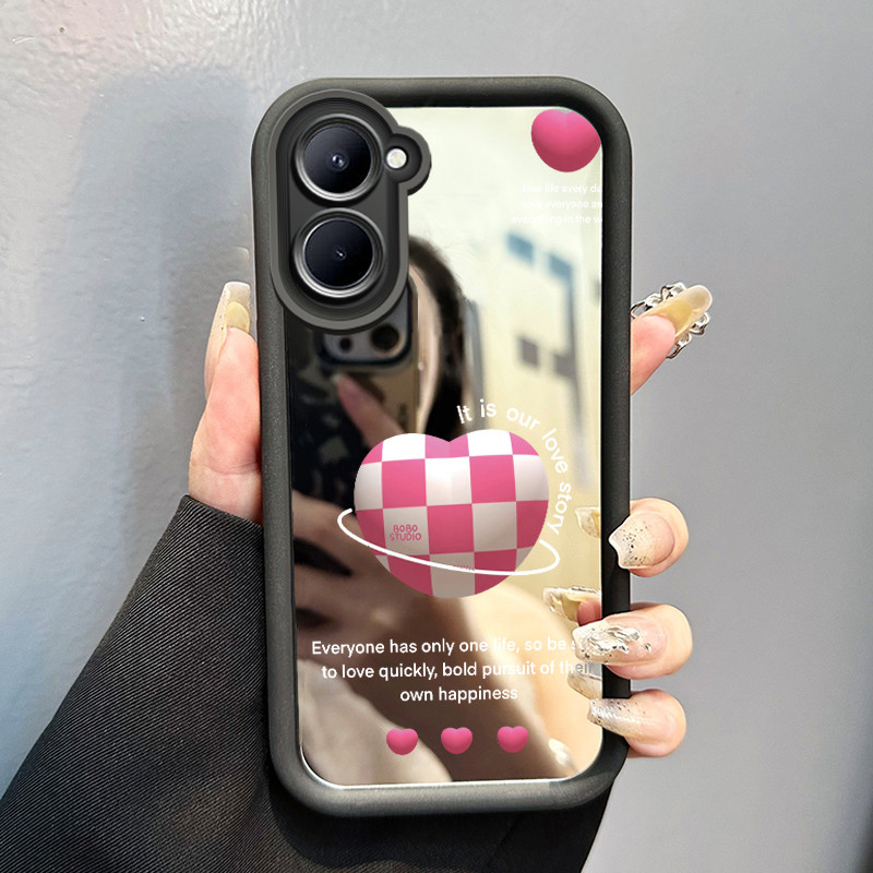Casing Hp Untuk Realme C33 Case Hati papan catur Kesing cermin Kasing Silikon Softcase Mirror Cesing