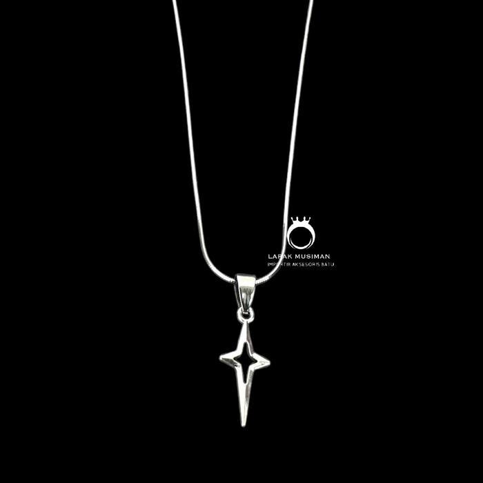 Kalung Smile Necklace Billie Eilish Cross Thunder Star Bintang Pendant Korea Style Perak Silver Pria