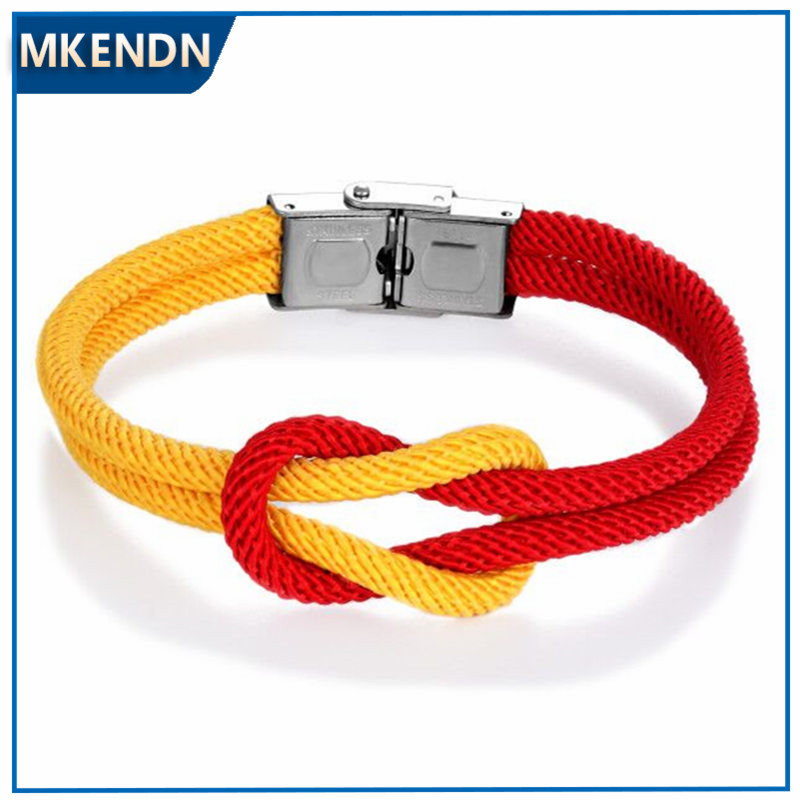 MKENDN 8 Styles Yellow Red Multilayer Rope Leather Bracelet Magnet Bracelets 550Paracord Survival