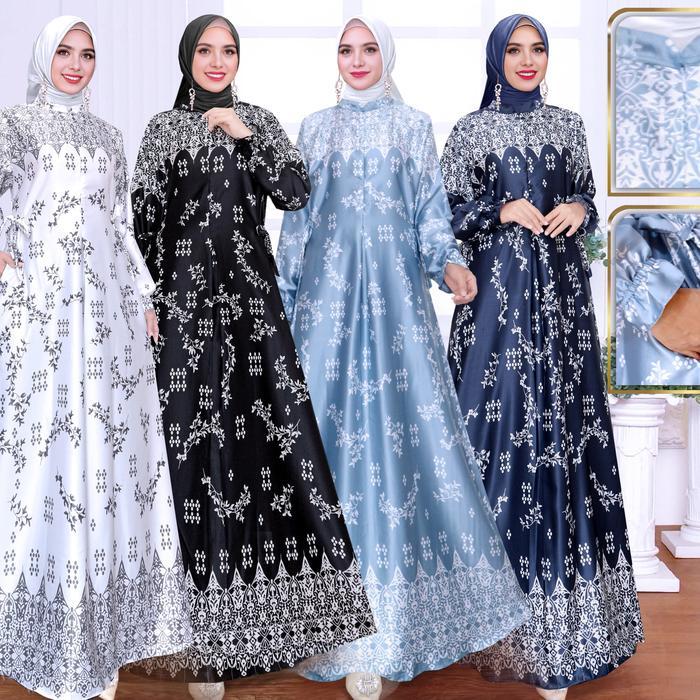 Gamis Putri Gamis Silk Premium Bunsui Motif Printing Jumbo Terbaru Dress Cantik Mewah Fashion Wanita
