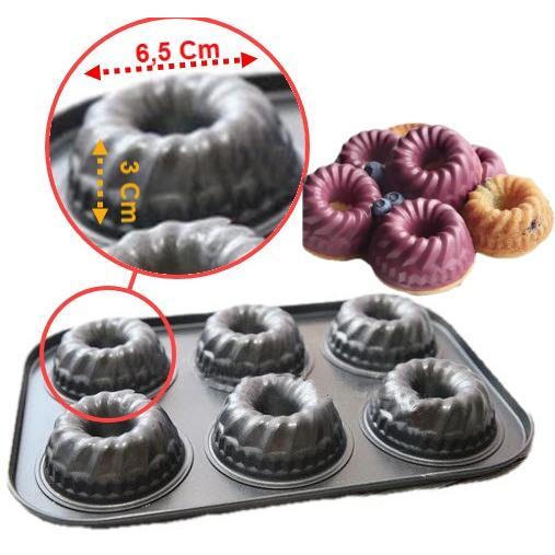 Cetakan Mini Chiffon Cake Bolu Anti Lengket Nonstick 6 Lubang