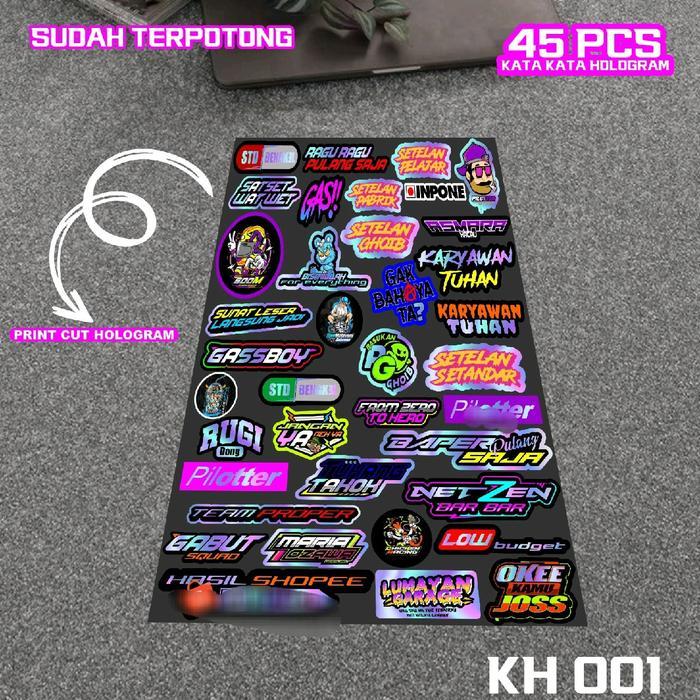Stiker 45 pcs hologram kata kata aesthetic terlaris sticker case helm motor